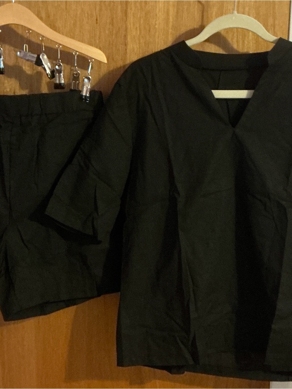 Black Women's V-Neck Top and Shorts Set